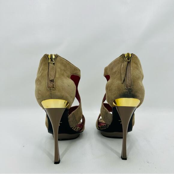 Charles Jourdan Tan Snake Cut Out Heels - Picture 10 of 12